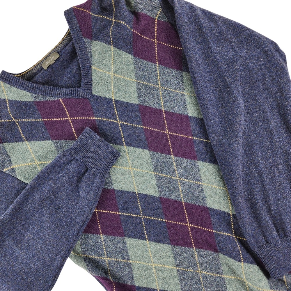 Wolsey 100% Wool Argyle V-Neck Sweater Men's Blue Purple Woolmark Size XL